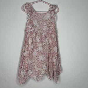 Shabby Chic Girls Pink Ruffle Asymmetrical Fit & Flare Floral Dress Size 4T